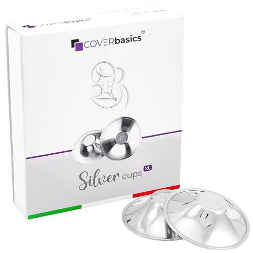 COVERbasics Pamilos de prata para amamentação (SilverCups) copos mamilos protetores para proteção de mamilos sensíveis, dispositivo médico dermatologicamente testado (XL)