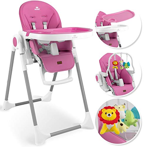 KIDIZ® cadeira alta 3 em 1 incl. Barra de jogos, espreguiçadeira para bebés, cadeira alta combinada para bebés, 7 costas ajustáveis em altura, crescimento de 0 meses a 6 anos, cadeira para bebés, rosa