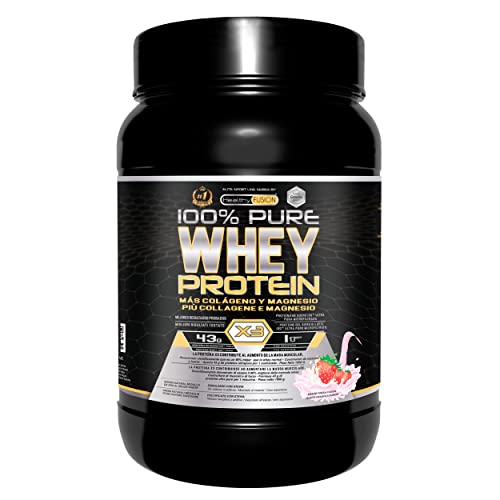 Healthy Fusion Whey Protein Proteína pura com colagénio magnésio | Tonifica e aumenta a massa muscular | Melhore os seus treinos | 1000 g (morango)