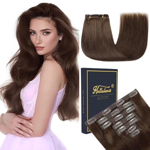 HotLulana Extensões de clipe de cabelo natural, 120 g 7 peças, 60 cm, castanho-escuro extensões de cabelo natural Remy cabelo humano 24 polegadas extensões de cabelo natural 2 #