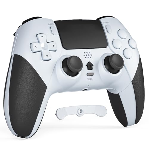 CHEREEKI Mando Inalámbrico para PS4/Pro/Slim con Doble Vibración, Giroscópico, Turbo, Touchpad y Conector de Audio, Blanco