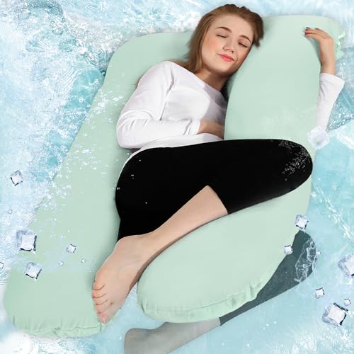 Chilling Home Cooling Almofada de gravidez, almofada para dormir lateral em forma de U com capa, almofada de amamentação almofada de posicionamento grande para mulheres, Mint Green