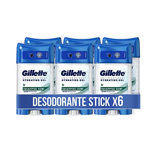 Gillette Hydra Gel desodorizante anti-respirável, eucalipto para homem, 70 ml x 6