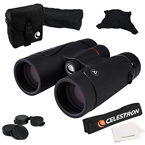 Celestron 71404 TrailSeeker 8 x 42 mm, binóculos de teto com lente com revestimento dielétrico, prisma BaK-4, corpo leve de liga de magnésio e capa de transporte macia, pretos