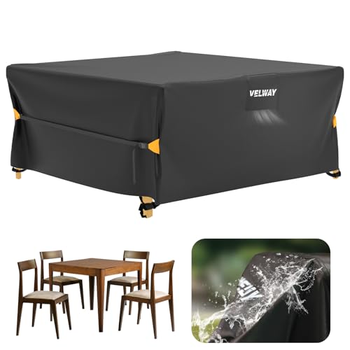 Velway Capa para móveis de jardim impermeável, capa de mesa de jardim exterior capa protetora à prova de vento para móveis de jardim quadrado (preto 200 x 200 x 90 cm)