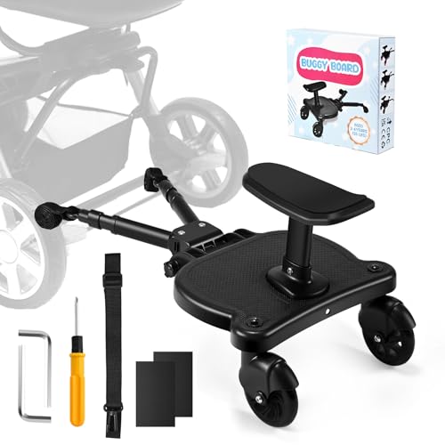 BugyKido Scooter carro bebé universal, skate carrinho para bebé adequado para 99% de todos os carrinhos, mesa para carrinho, acessório para crianças de 2 a 6 anos 25 kg, preto