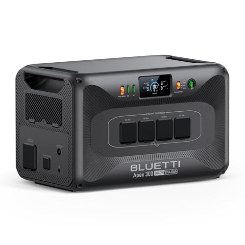 BLUETTI Apex 300 Gerador solar, 2764,8 Wh bateria LFP de suporte com 4 saídas CA de 3840 W (7680 W), início em preto, energia modular para casa, autocaravanas e emergências