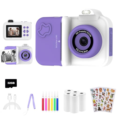 Câmara fotográfica instantânea para crianças, presentes brinquedo para menino menina de 4 5 6 7 8 9 10 11 12 anos, câmara de fotos infantil, 5 rolos de papel de impressão, autocolantes, canetas e