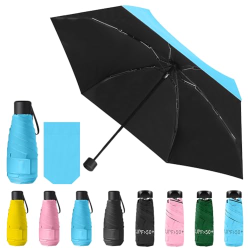 Vicloon Guarda-chuva dobrável, mini guarda-chuva do sol, portátil com design de esqueleto melhorado 210T preto tecido de borracha, guarda-chuva de viagem mini guarda-chuva de bolso para homem e mulher