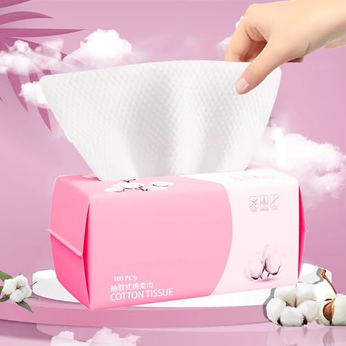 Toalhetes de limpeza facial, 100 peças de toalhitas secas de algodão puro, adequadas para peles sensíveis, toalhitas húmidas para bebés, toalhitas desmaquilhantes, toalhitas faciais descartáveis