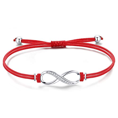 Jrêveinfini Infinito pulseiras mulher prata de lei 925 com 3A zircónio cúbico, pulseira corda feita à mão, presentes originais ajustáveis 16 3 cm