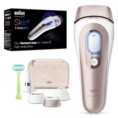 Braun Luz de pulso Skin i·expert Smart IPL, remoção de pêlos em casa, app gratuita, capa, máquina Vênus, 3 cabeças, PL7249