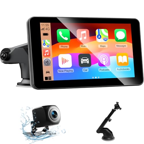 7 polegadas tátil ecrã com câmara retrovisora, para carro com Carplay Android automático sem fios, ligação espelhada, navegação, Siri, FM, AUX, Bluetooth de 5.2, Airplay, leitura de vídeo, navegação