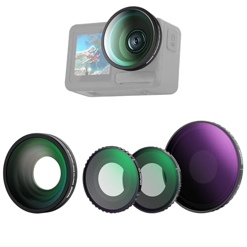 NEEWER 4 em 1 Acessórios para lentes e filtros ND, compatível com dji Osmo Action 5 Pro/4, ND8-32 variável CPL Black Mist Diffusion 1/4 185° lente grande angular, rosca, vidro ótico HD, FL-533 12