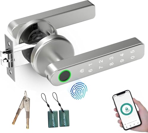 TEKXDD Fechadura inteligente - 5 em 1 fechadura eletrónica, Tuya App, IC Card, impressões digitais, senha digital, chave mecânica, Biometric Smart Door Lock for Bedroom/hotel/Apartment/Office Prata