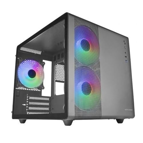 Mars Gaming MC-400 Preto, caixa de jogos compacta, micro-ATX, janela lateral completa, vidro temperado, 3 x ventoinhas FRGB de 120 mm, painel lateral completo Mesh