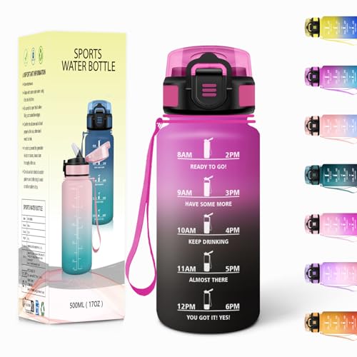 Garrafa de água para crianças, 500 ml com palha, garrafa de água, cantil infantil, garrafas motivacionais com marcador de tempo, garrafas de água para desporto, à prova de fugas para escola, roxo
