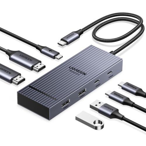 UGREEN Revodok Pro 207 10 Gbps Hub USB C duplo HDMI 4K 60 Hz PD 100 W Docking Station 7 em 1 adaptador tipo C 3.2 extensões de 2 ecrãs diferentes para Windows