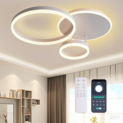 BLMYL Plafon LED teto regulável, 54 W 5400 lm candeeiro de teto quarto, candeeiros de teto sala redonda moderna de 65 * 50 * 8 cm, candeeiro LED teto para sala de estar, quarto, quarto de crianças