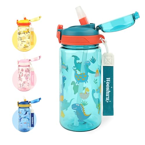 wooshwa Garrafa para beber campus Pop-up, 600 ml, garrafa de água desportiva para crianças, com palhinha, sem BPA e adequada para máquina de lavar louça, verde dinossauro)