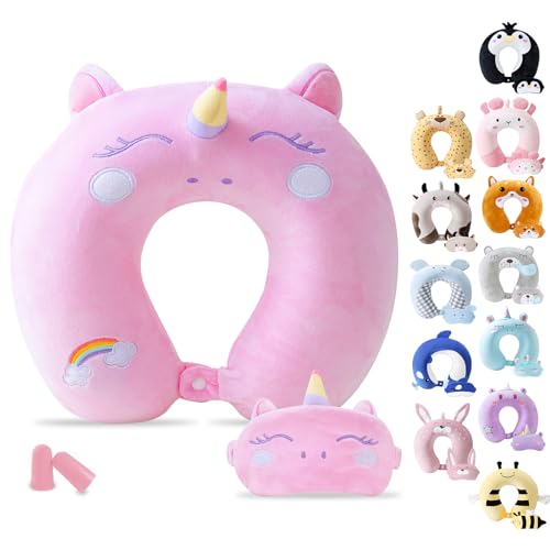 Cirorld Almofada de viagem para crianças, almofada cervical, almofada pescoço de viagem para crianças, almofada viscoelástica, viagem no carro, comboio e avião, suporte para a cabeça, pescoço e queixo