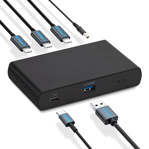 Amazon Basics Estação de ancoragem compatível com Thunderbolt 4/USB4, 3 TBT4 em descida (ecrã duplo), 1 USB A 3.1, UE, preto, 12,16 x 7,21 x 2,16 cm