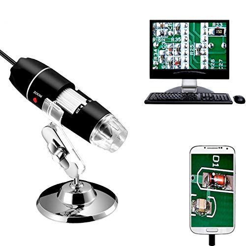 Jiusion 40 A 1000 x endoscópio, 8 LED USB 2.0 digital microscópio, mini câmara com OTG adaptador e suporte de metal, compatível com Mac Windows 7 8 10 11 Android Linux Chrome