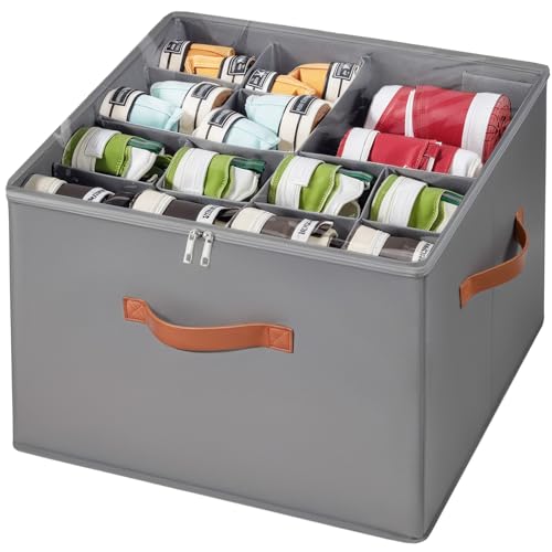 Corkovia Organizador de sapatos ajustável para armário, caixas de armazenamento sapatos de tecido com cobertura transparente, Shoe Organizer dobrável com 3 pegas, guarda sapatos adequados para 8 - 16