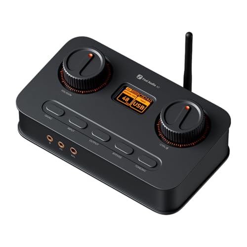 Fosi Audio K7 DAC Amplificador de auriculares, conversor de áudio digital para analógico USB C de mesa para espaço de trabalho e jogos PC PS5, OPT/COA/Bluetooth aptX HD LL/entrada de microfone