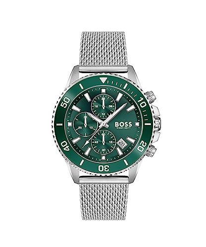 BOSS Reloj Cronógrafo para Hombre 45mm de Cuarzo Colección Admiral con Pulsera de Acero Inoxidable, Silicona o Tejido con Plástico del Océano, Función de Fecha y 3 Subesferas