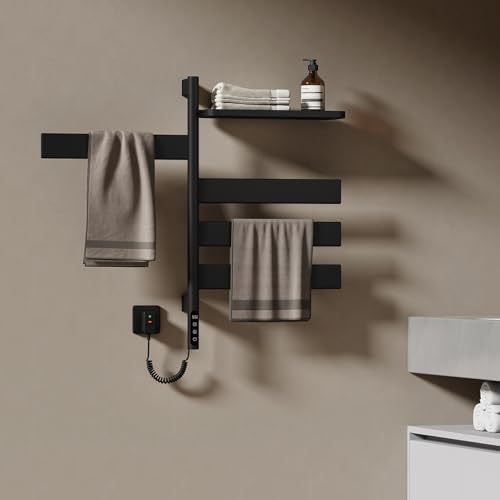 EMKE Toalheiro elétrico de casa de banho, toalheiro giratório a 180°, toalheiro inteligente com Wi-Fi, toalheiro elétrico de 120 W, preto, 760 x 450 x 140 mm