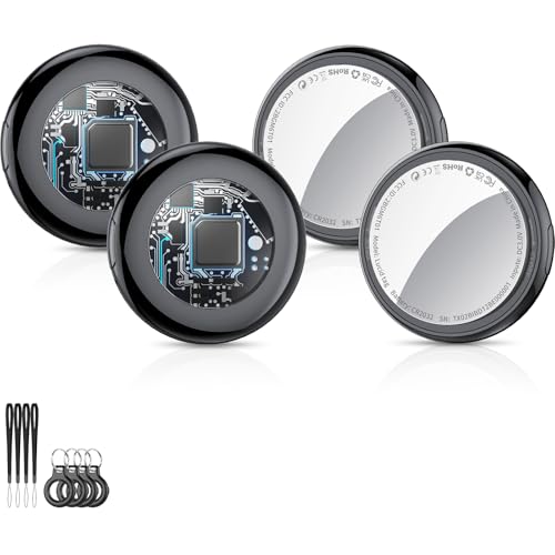 Smart Air Tracker Tag, Bluetooth Localizador de chaves funciona com Find My App (apenas iOS), rastreador Bluetooth e localizador de artigos com som, rastreador de bagagem, preto azabache (4 pacotes)