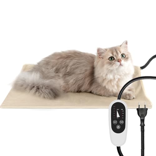 NICREW Manta elétrica para gatos, 45 x 40 cm de temperatura ajustável, manta térmica para gatos cães com temporizador, 6 níveis disponíveis de temperatura