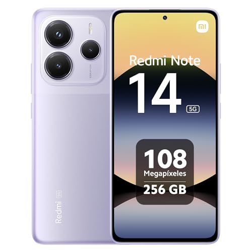 Xiaomi Redmi Note 14 5G Smartphone de 8+256 GB, ecrã de 6,67" AMOLED FHD+ 120Hz, MediaTek Dimensity 7025-Ultra, câmara de 108 MP, 5110 mAh, carregador não incluído, roxo (versão Tamanho único