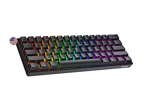 Geeky GK61 60% | Hot Swappable teclado mecânico de jogo, 61 teclas multicoloridas RGB LED retroiluminado para Gaming PC/Mac, ANSI US teclado americano (preto, Mechanical Speed Silver)
