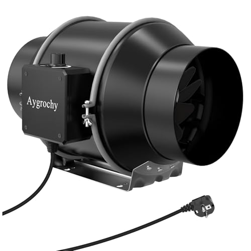 Aygrochy Ventoinha de extração ajustável de 150 mm, 595 m³/h, ventilador extrator de ar com controlador de velocidade variável para casa de banho, porão, garagem, cozinha, tente de cultura