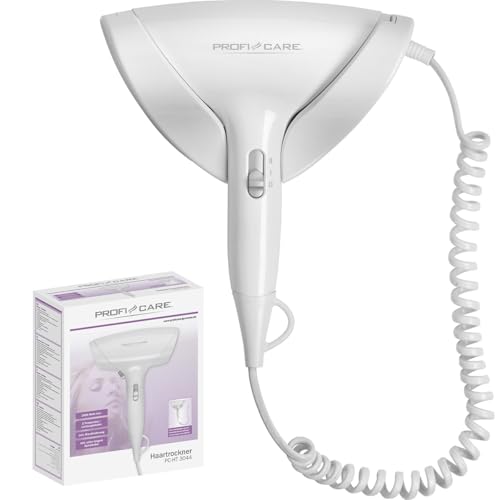 ProfiCare PC-HT 3044 Cool Shot-Secador de cabelo com 2 níveis de temperatura e potência, 1800 W, cabo em espiral extra longo, inclui suporte de parede e fecho de segurança, cor branca
