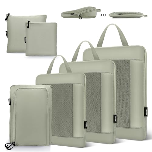 Carttiya Organizador mala de viagem de compressão, impermeável expansível ultraleve Packing Cubos, organizador mochila de viagem, compressão malas organizadoras mala de bagagem (6 peças, cinzento