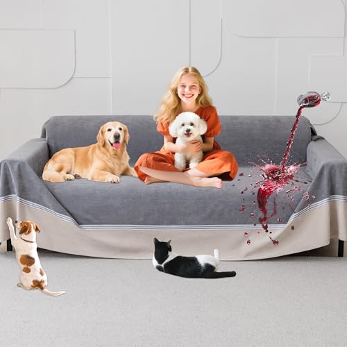 Loiion Cobertura para sofás grandes antiderrapantes, 100% capas impermeáveis para sofá, cobertura sofá Chaise longo para cães, capas antiderrapantes para gatos riscos e cães animais de estimação