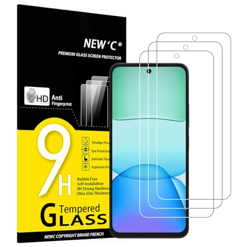 NEW'C 3 peças, protetor de ecrã para Xiaomi Redmi 13 4G/5G, vidro temperado anti-riscos, anti-impressões digitais, sem bolhas, dureza 9H, 0,33 mm ultra transparente, ultra resistente