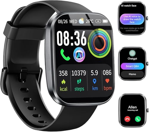 uaue IA Relógio inteligente mulher homem, IA interativa Smartwatch com chamadas Bluetooth, 1,91" HD Smart Watch 110 modos de desporto com ChatGPT saúde IA, IP68 monitor cardíaco/sonho pulseira
