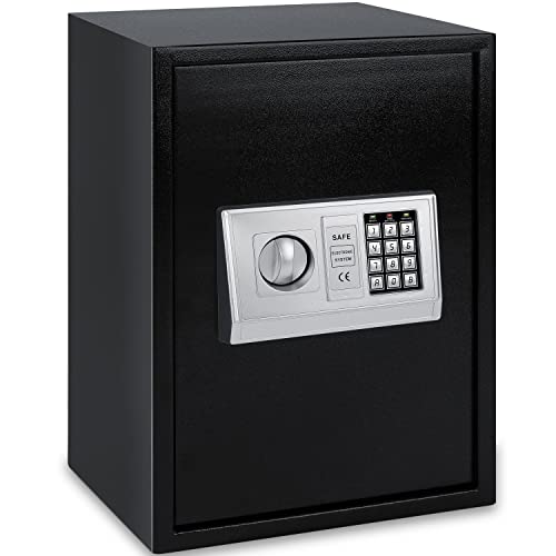 KESSER® Cofre elétrico - XXL, espessura da porta 4 mm, fechadura dupla de trava, incl. Material de montagem, iluminação interior, cofre blindado, 50 x 35 x 34,5 / preto