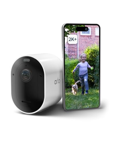 Arlo Pro 5 Câmara de vigilância WiFi exterior 2K, câmara de vigilância WiFi interior, sensor de movimento, alarme para casa, visão noturna cor, sereia, teste de arco seguro incluído, 1 câmara, branca