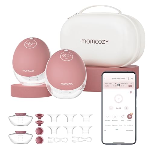 Momcozy Lanches mãos livres Mobile Flow | M9 melhorado, elétrico e controlado por App, vários modos e 15 níveis, saquinhos portátil, 24 mm (2, vermelho)