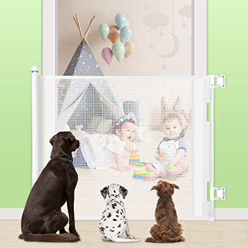 Porta de segurança extensível para bebé, 0-180 cm, barreira de segurança para crianças e cães, cercas de segurança para crianças e corredores, interiores e exteriores (branco)
