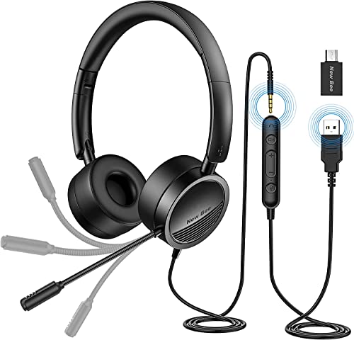 New Bee Auriculares microfone PC auriculares telefone USB/3,5 mm som estéreo claro capacetes Business para Skype Softphone centros de chamadas cursos online (5 peças)