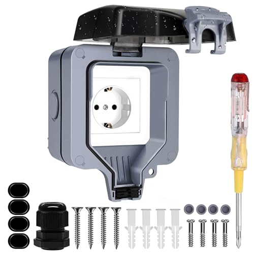 Tomada exterior impermeável IP66, tomada de corrente, tomada exterior de 16 A com conector de cabo e tampa rebatível, estanques exteriores tomadas para jardim, piscina, cozinha, casa de banho e