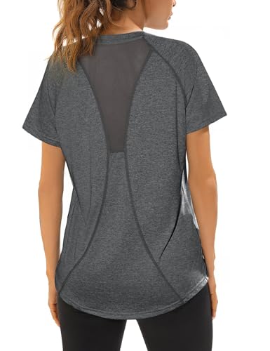 Wayleb T-shirt desportiva mulher t-shirt de manga curta t-shirt folgada de secagem rápida t-shirts de malha mulher ioga fitness top roupa desportiva treino atlético