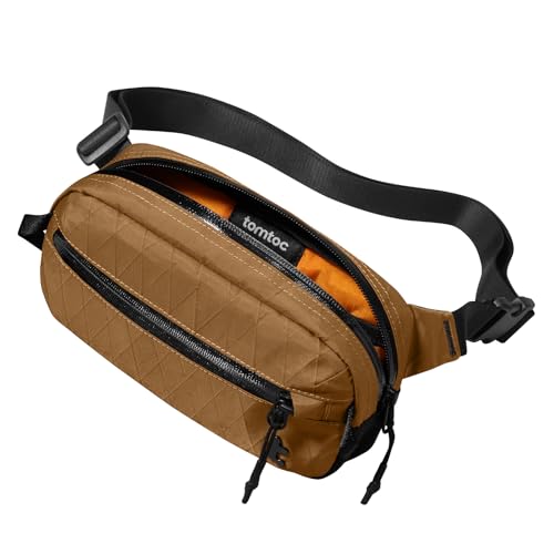 tomtoc 1,5 l mala de peito com proteção RFID, impermeável leve mala de ombro, bolsa cruzada de viagem para uso diário ao ar livre, cinzento, X-Pac castanho