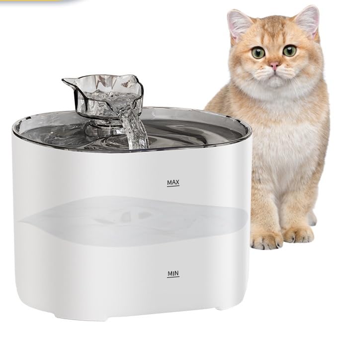 Fonte de água para gatos, bebedor de gato, capacidade de 2,2 litros, silenciosa, com filtro, bomba de água e adaptador UE incluído. Garantido sem BPA. (branco)